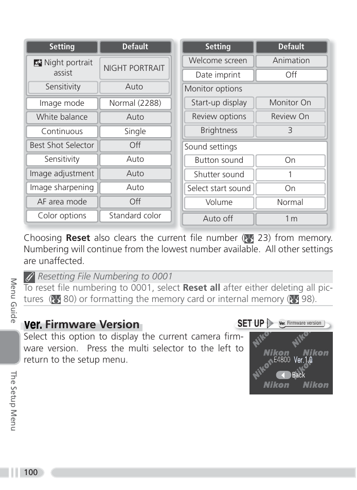 Firmware version | Nikon 4800 User Manual | Page 110 / 125