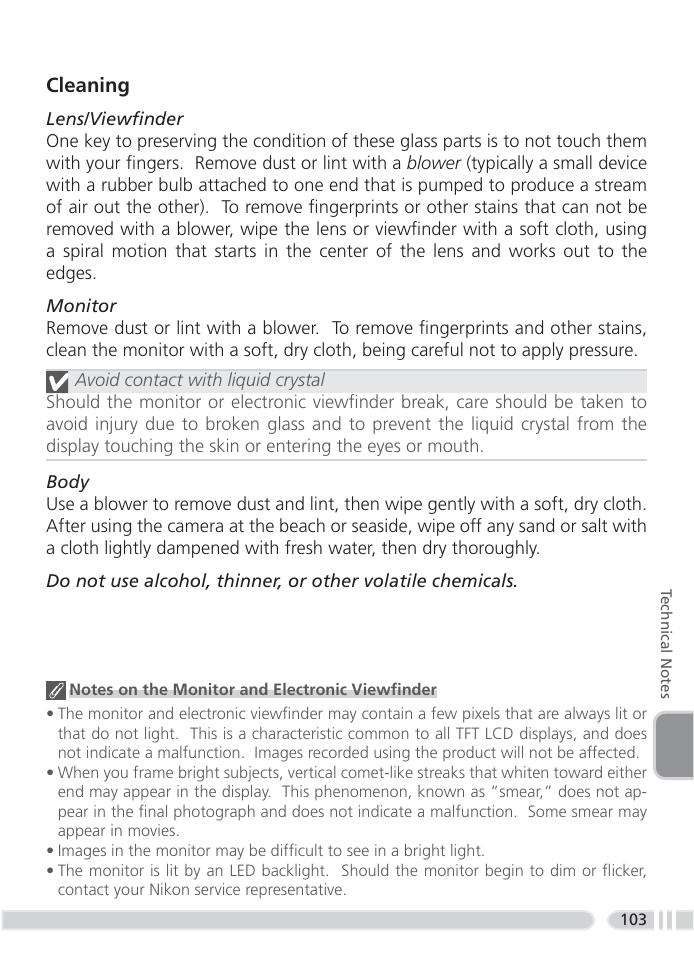 Cleaning | Nikon 4800 User Manual | Page 113 / 125