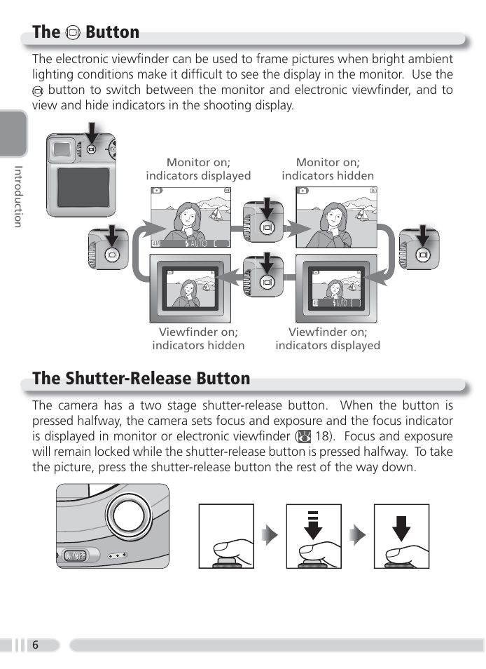 The monitor button, The shutter-release button, The button the shutter-release button | Nikon 4800 User Manual | Page 16 / 125