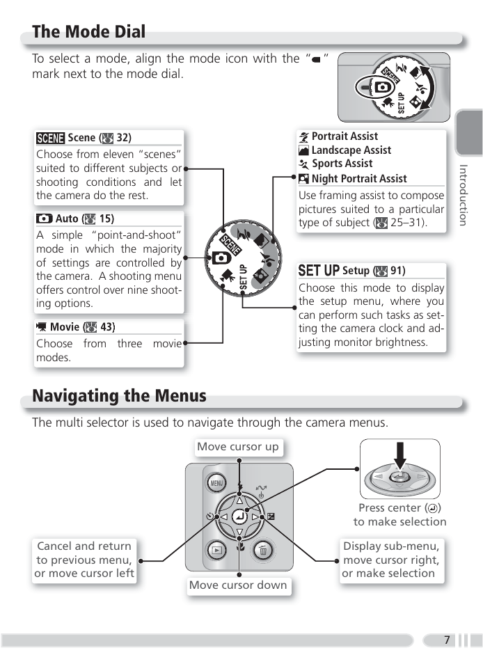 The mode dial, Navigating the menus | Nikon 4800 User Manual | Page 17 / 125