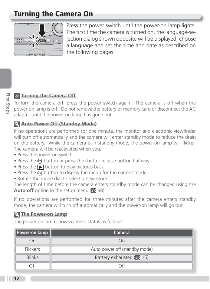 Turning the camera on | Nikon 4800 User Manual | Page 22 / 125