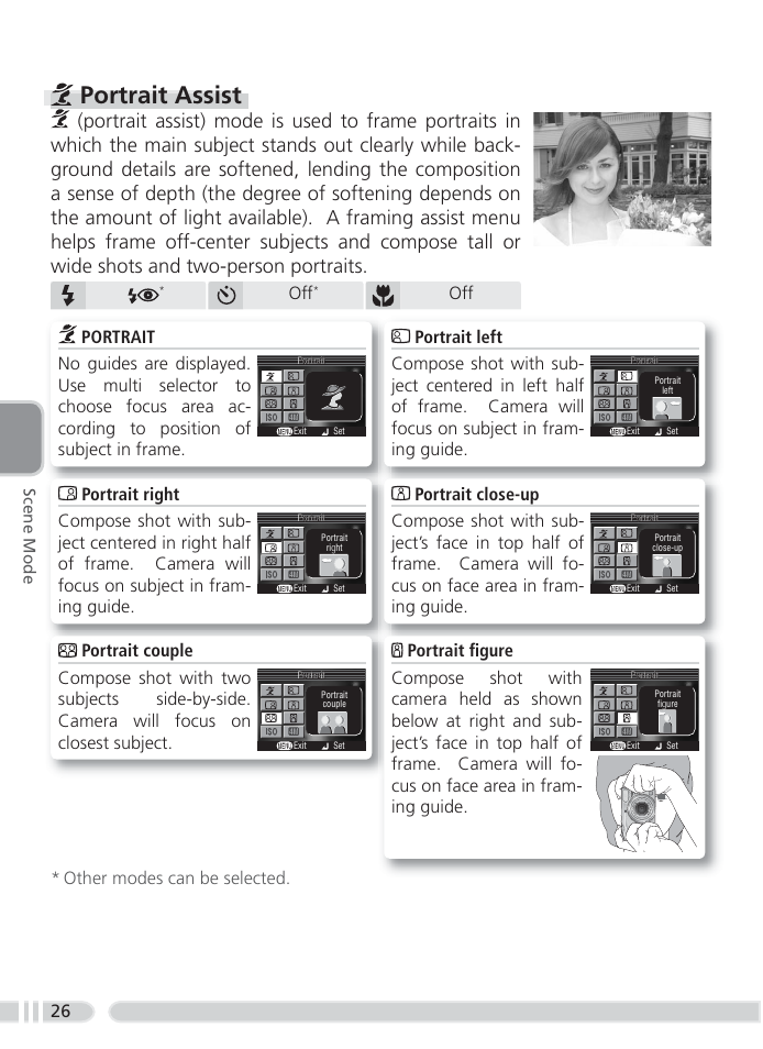 Portrait assist, Other modes can be selected, Scene mode | Nikon 4800 User Manual | Page 36 / 125