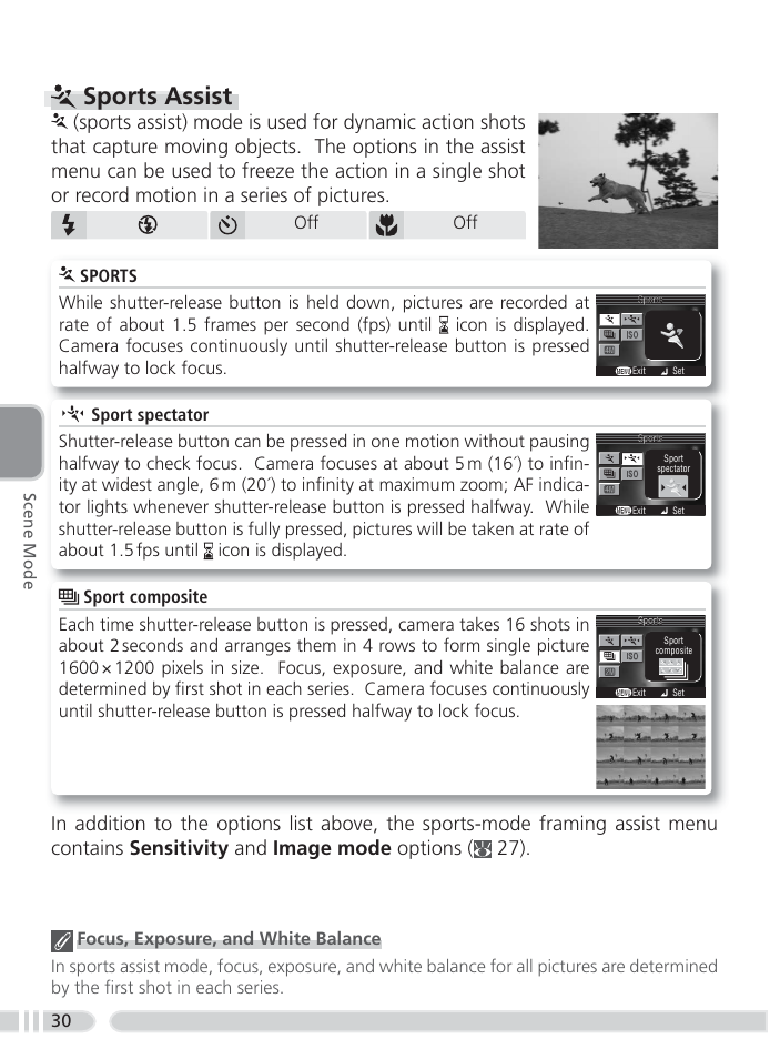 Sports assist, Scene mode | Nikon 4800 User Manual | Page 40 / 125