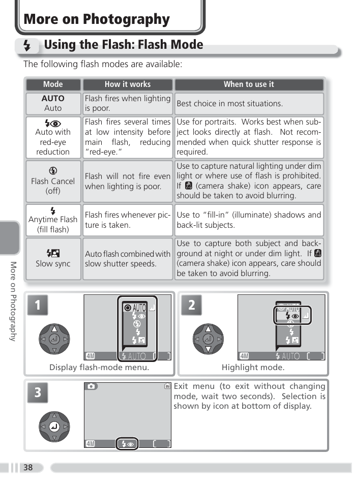 More on photography, Using the flash: flash mode | Nikon 4800 User Manual | Page 48 / 125