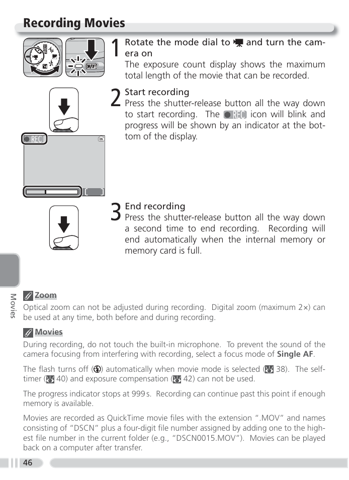 Recording movies | Nikon 4800 User Manual | Page 56 / 125