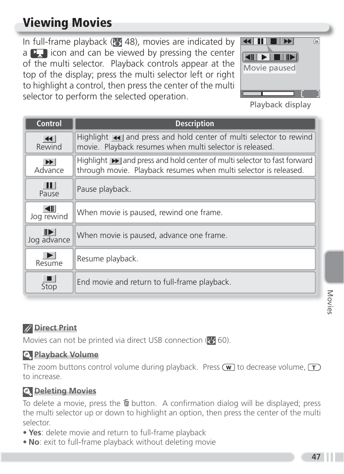 Viewing movies | Nikon 4800 User Manual | Page 57 / 125