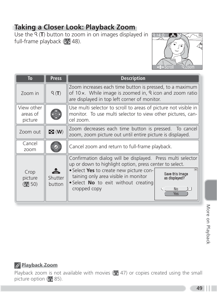 Taking a closer look: playback zoom | Nikon 4800 User Manual | Page 59 / 125
