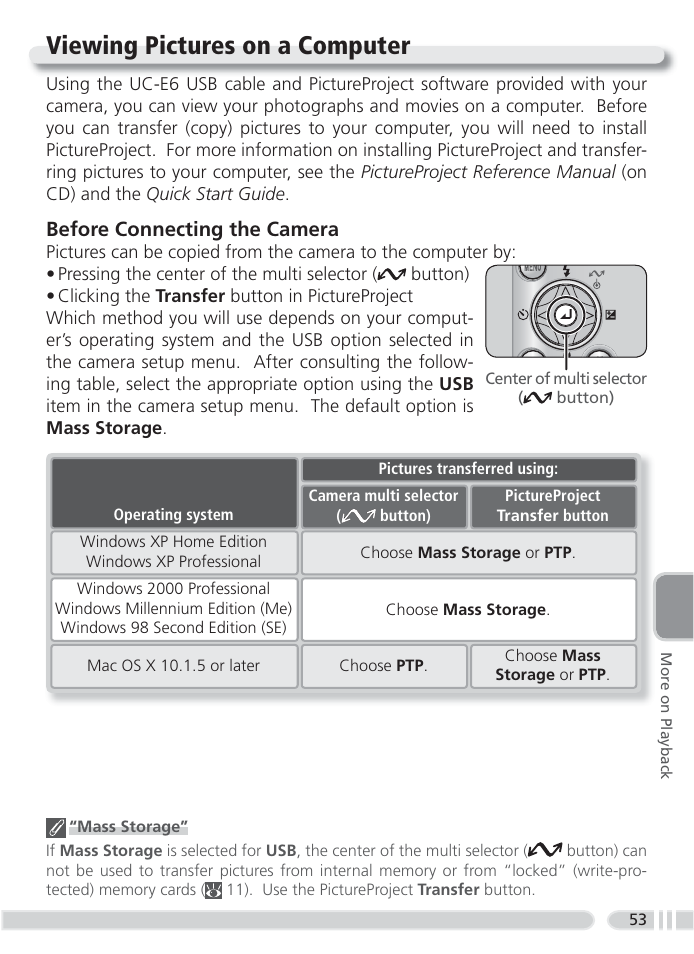 Viewing pictures on a computer, Before connecting the camera | Nikon 4800 User Manual | Page 63 / 125