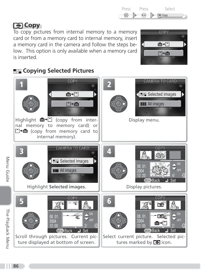 Copy, Copying selected pictures | Nikon 4800 User Manual | Page 96 / 125