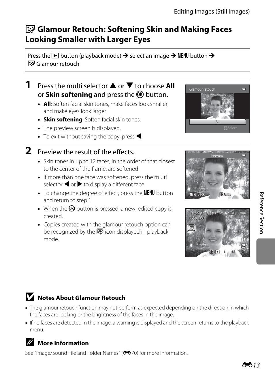 E13), Preview the result of the effects | Nikon S3300 User Manual | Page 117 / 204