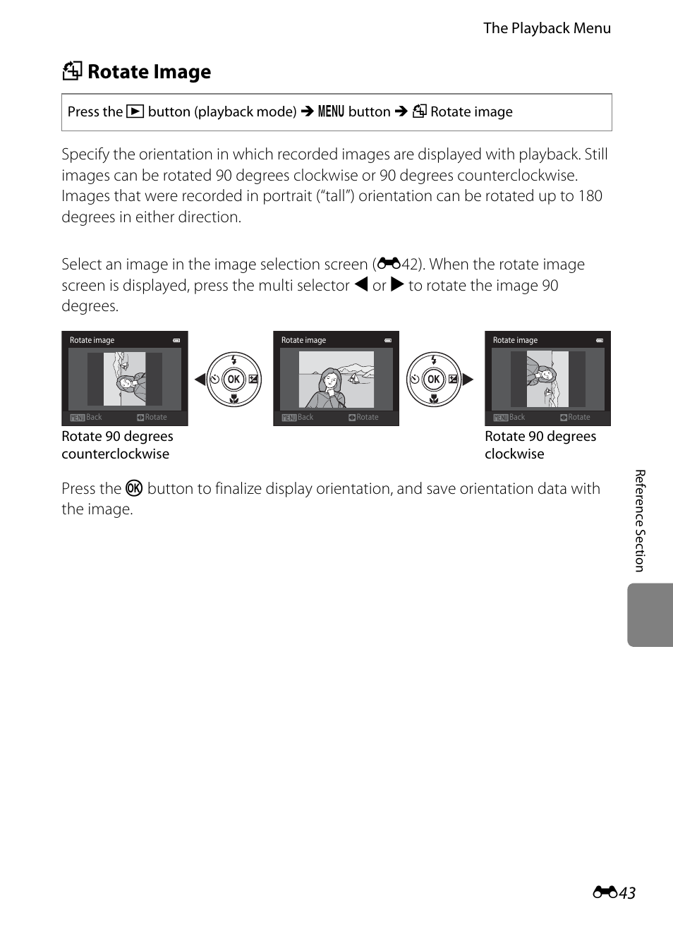 Rotate image, F rotate image, 43) to | E43) | Nikon S3300 User Manual | Page 147 / 204