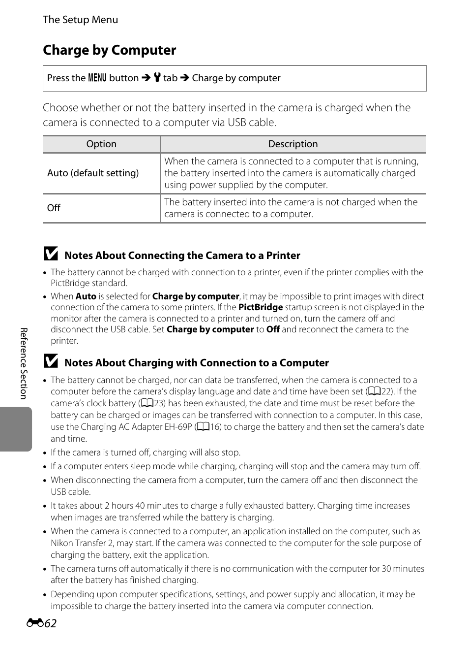 Charge by computer, E62), E62) in | Nikon S3300 User Manual | Page 166 / 204