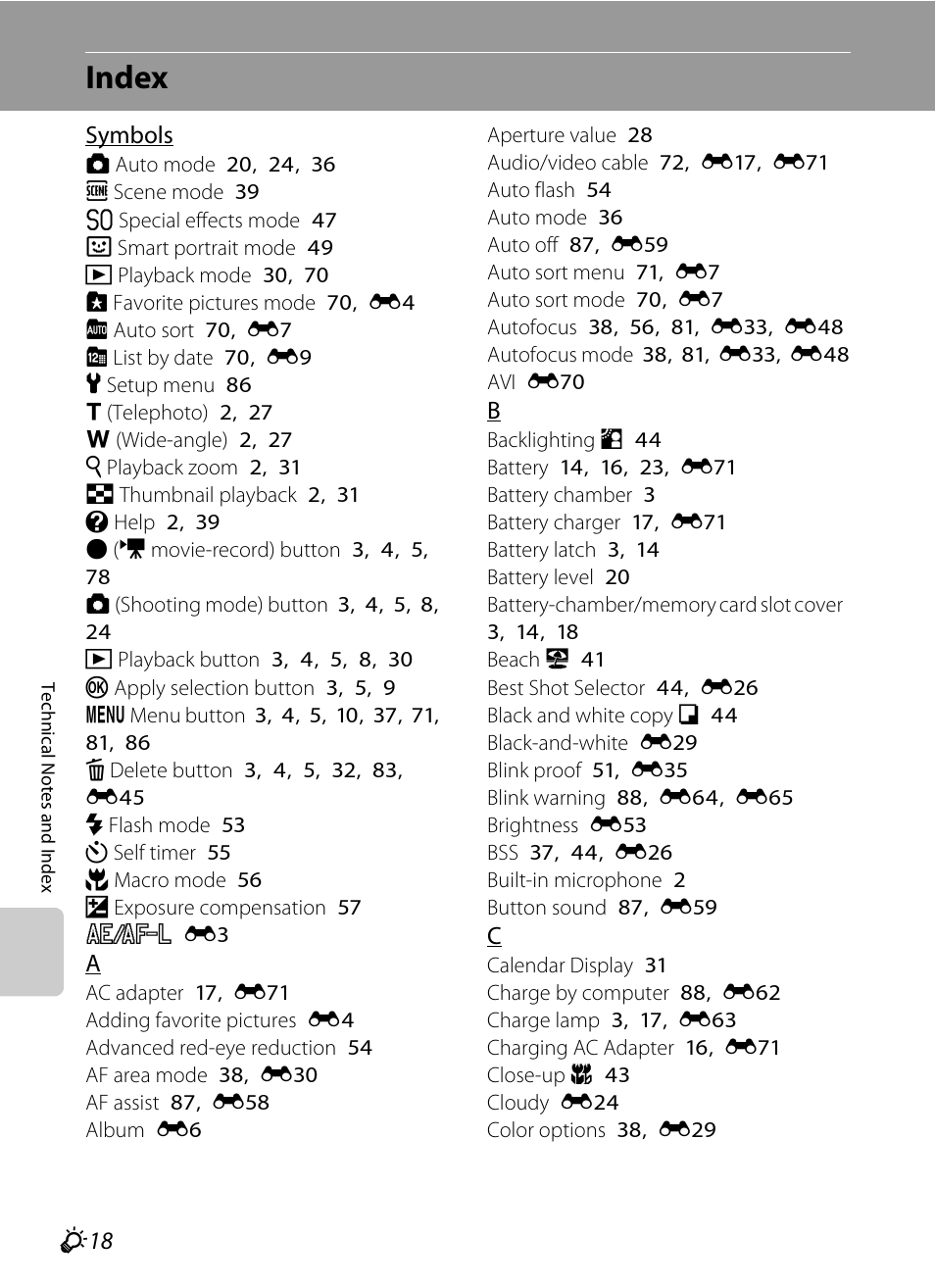 Index, F 18 | Nikon S3300 User Manual | Page 198 / 204