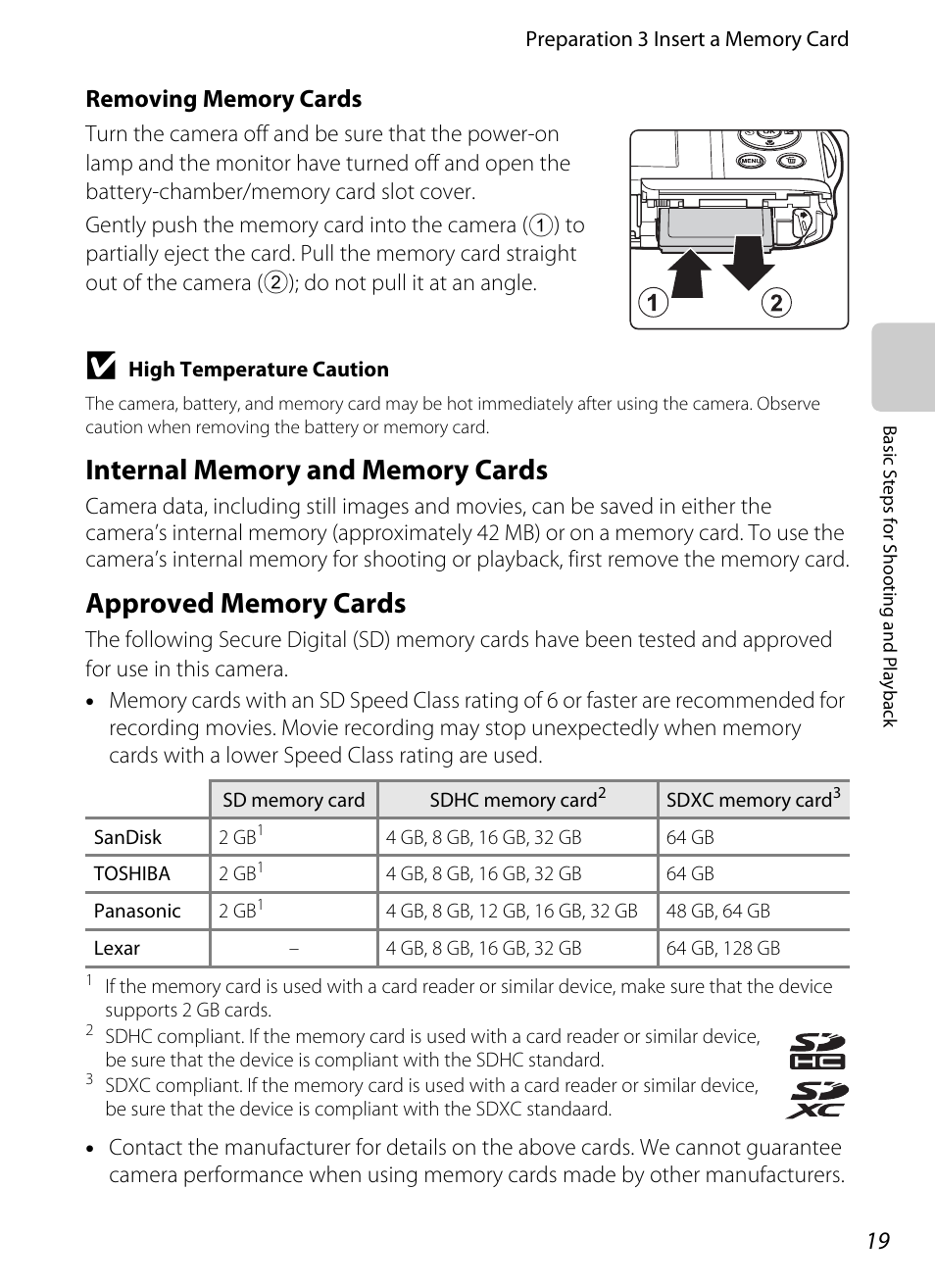 Internal memory and memory cards, Approved memory cards | Nikon S3300 User Manual | Page 35 / 204