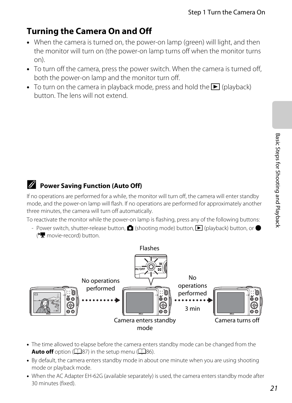 Turning the camera on and off | Nikon S3300 User Manual | Page 37 / 204