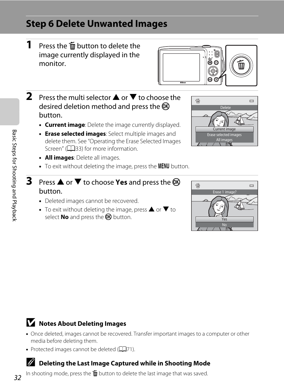 Step 6 delete unwanted images | Nikon S3300 User Manual | Page 48 / 204