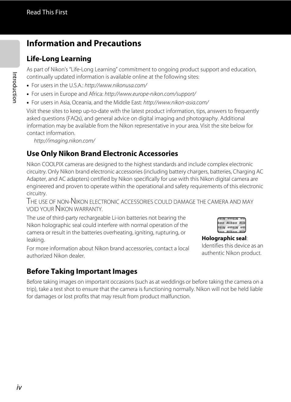 Information and precautions | Nikon S3300 User Manual | Page 6 / 204