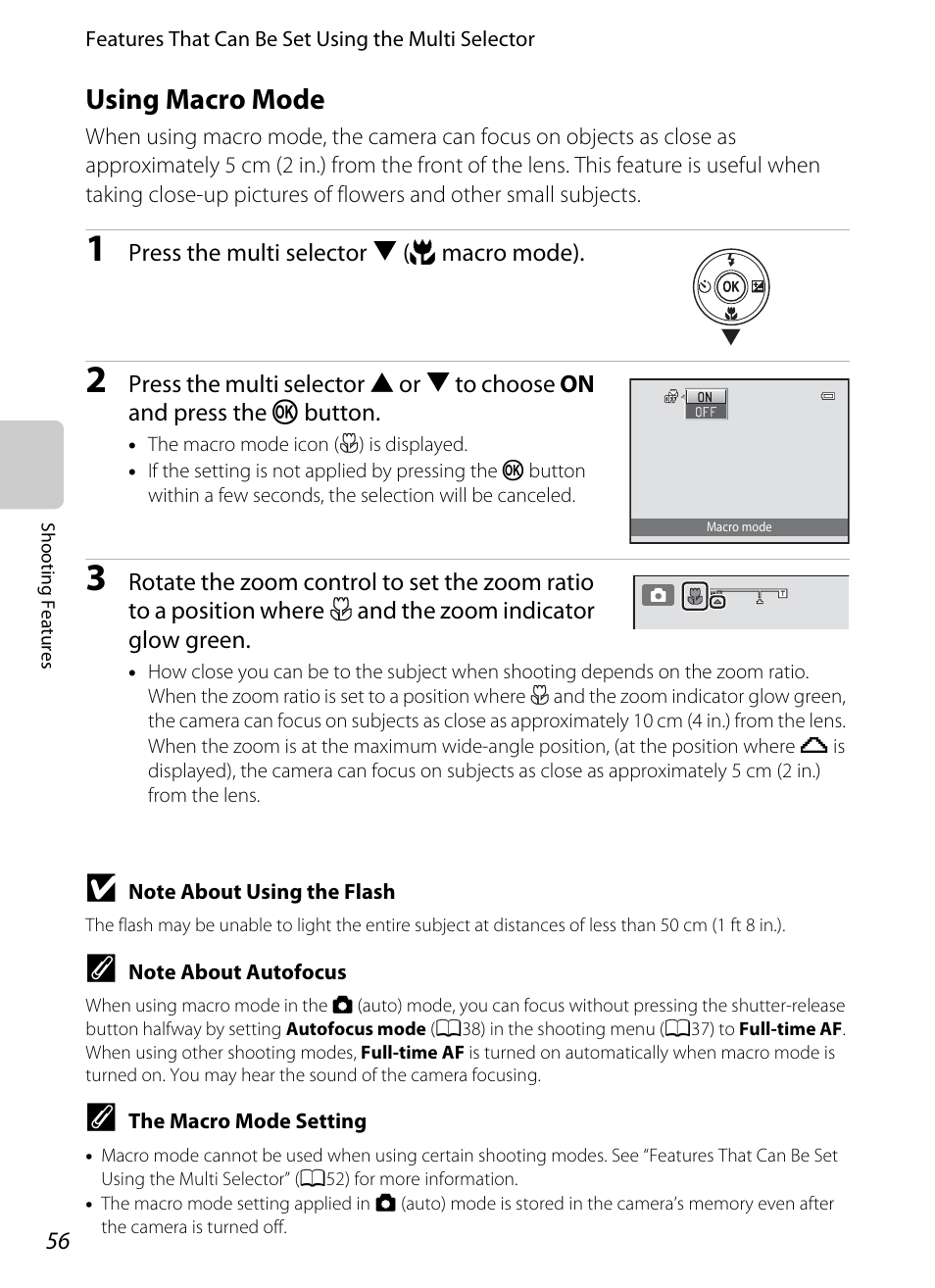 Using macro mode, A56) or, A56) | Macro | Nikon S3300 User Manual | Page 72 / 204