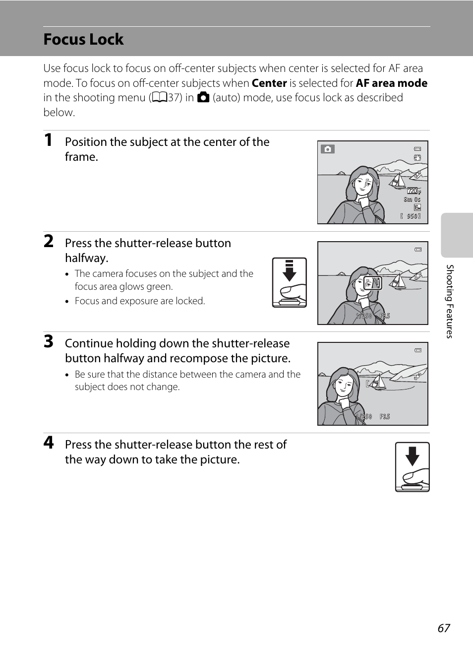 Focus lock, A67) | Nikon S3300 User Manual | Page 83 / 204