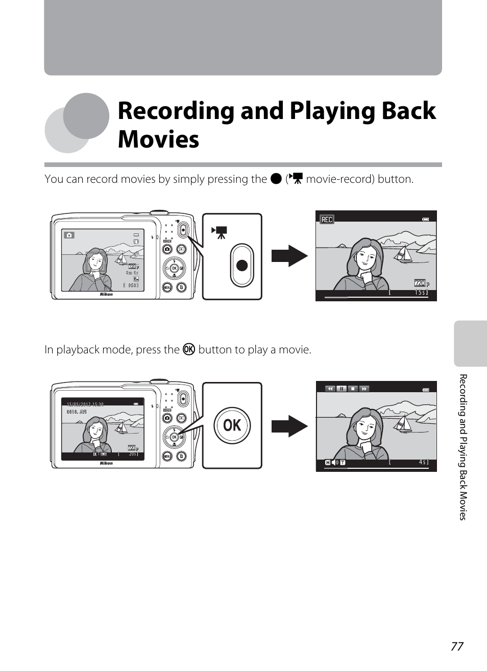 Recording and playing back movies | Nikon S3300 User Manual | Page 93 / 204