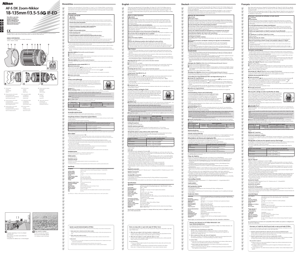 Nikon AF-S DX 18-135 f-3.5-5.6G IF-ED User Manual | 2 pages
