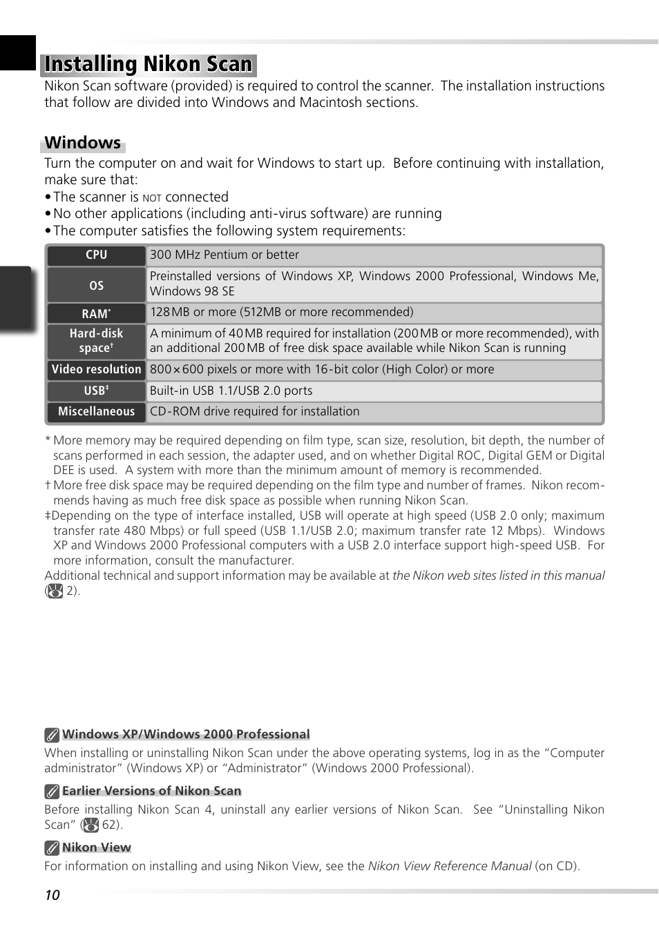 Installing nikon scan, Windows | Nikon Super Coolscan LS-5000 - Coolscan V User Manual | Page 19 / 81