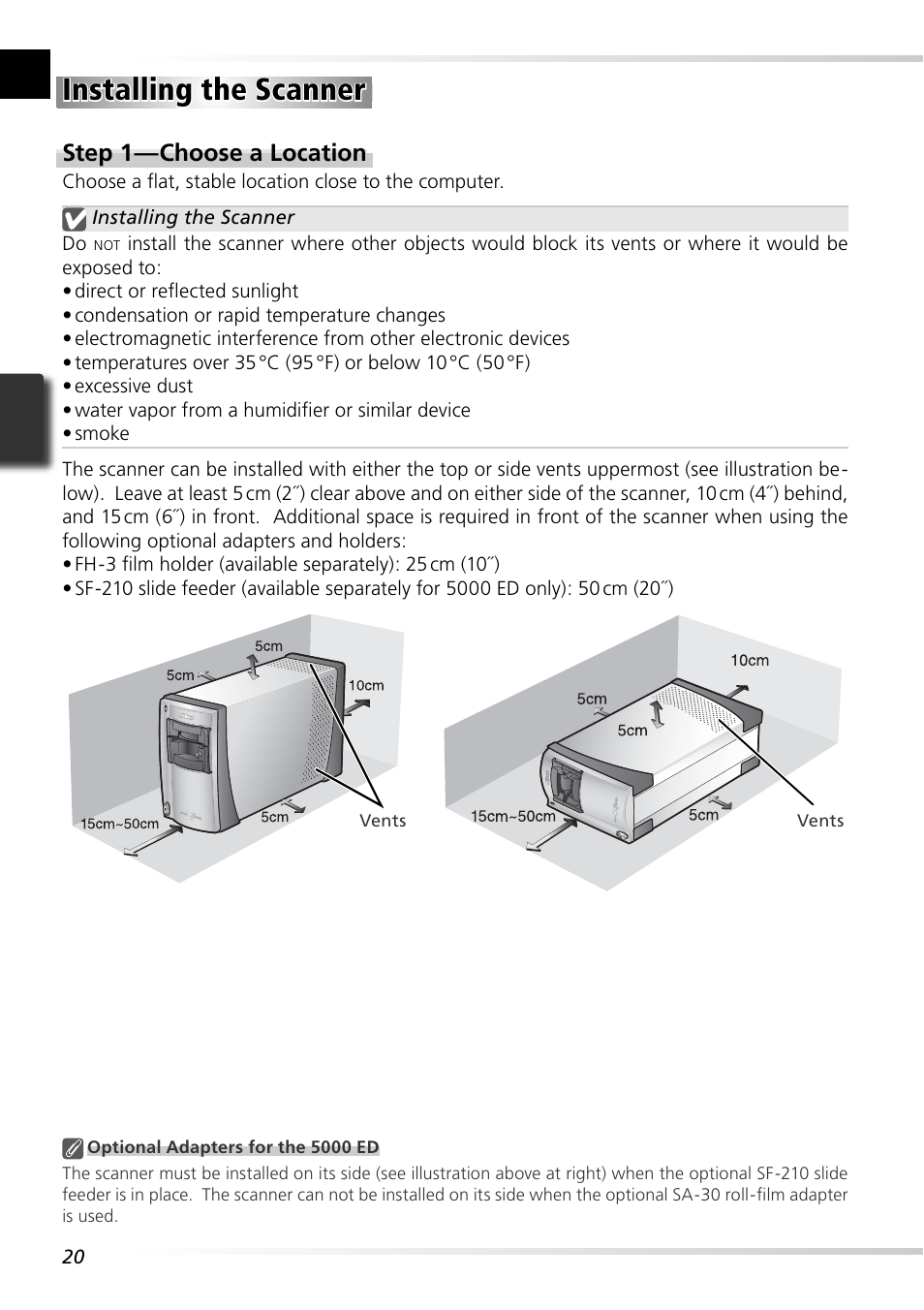 Installing the scanner | Nikon Super Coolscan LS-5000 - Coolscan V User Manual | Page 29 / 81