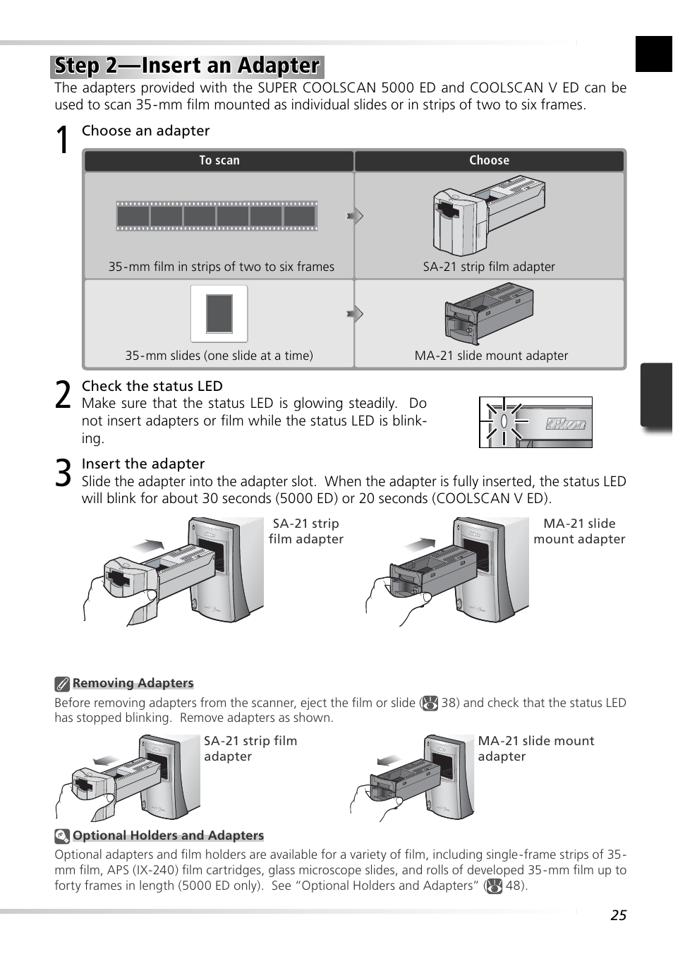 Step 2 — insert an adapter | Nikon Super Coolscan LS-5000 - Coolscan V User Manual | Page 34 / 81