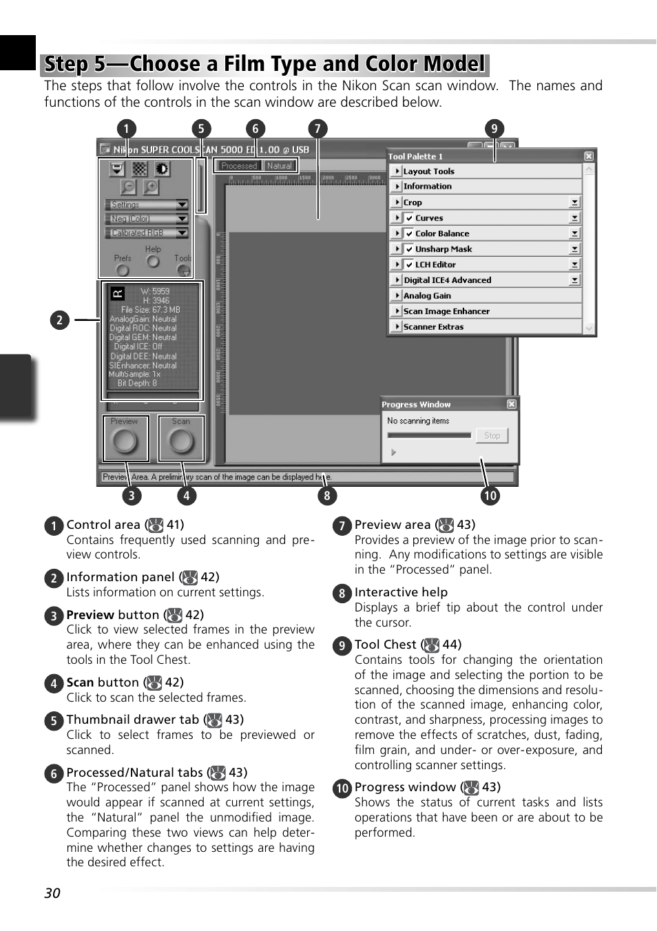 Step 5 — choose a film type and color model | Nikon Super Coolscan LS-5000 - Coolscan V User Manual | Page 39 / 81