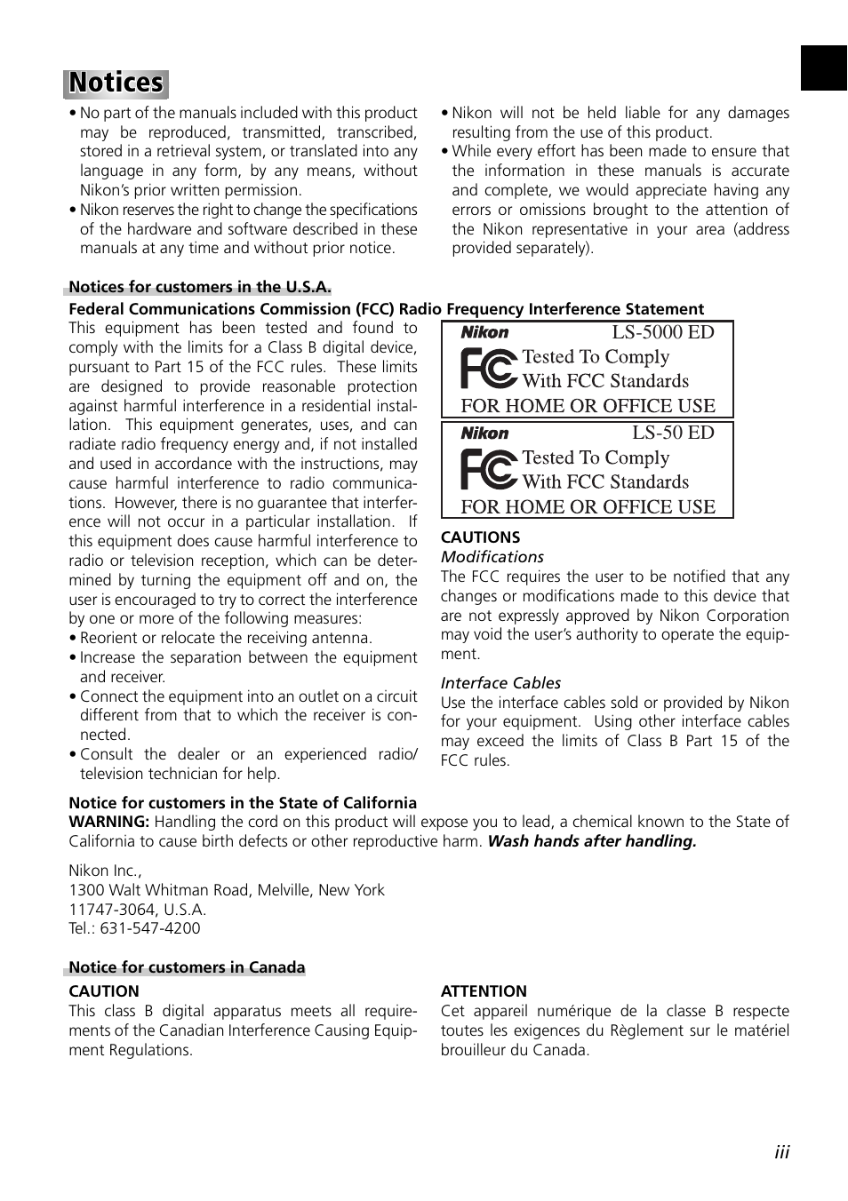 Notices | Nikon Super Coolscan LS-5000 - Coolscan V User Manual | Page 6 / 81