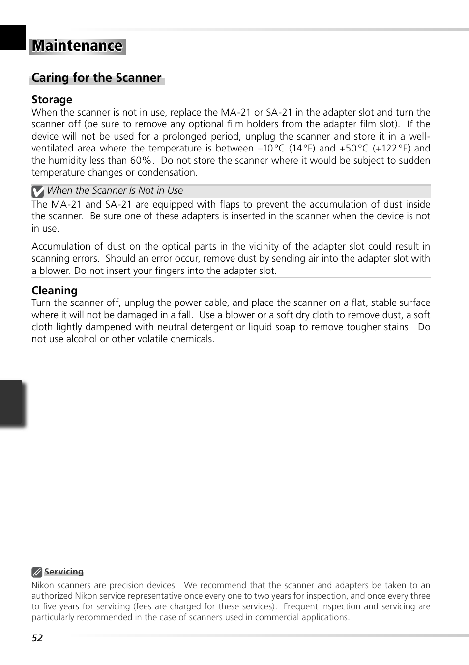 Maintenance | Nikon Super Coolscan LS-5000 - Coolscan V User Manual | Page 61 / 81