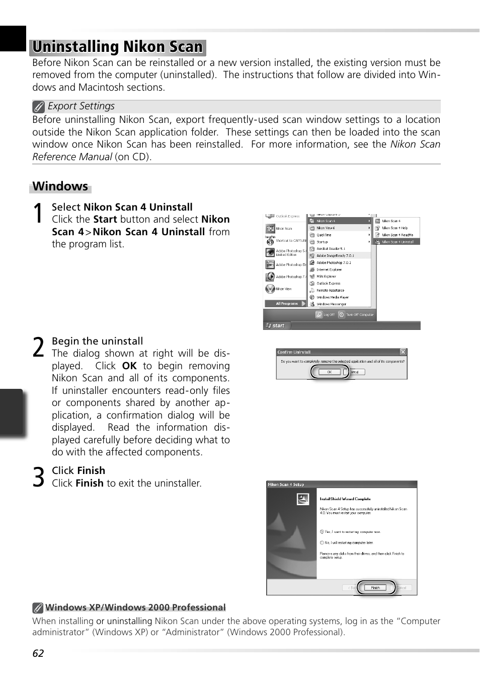 Uninstalling nikon scan | Nikon Super Coolscan LS-5000 - Coolscan V User Manual | Page 71 / 81