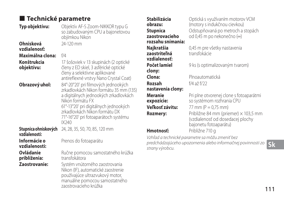 Jp de fr es se ru nl it cz sk ck ch kr sk | Nikon AF-S VR 24-120mm f-4G ED User Manual | Page 111 / 152