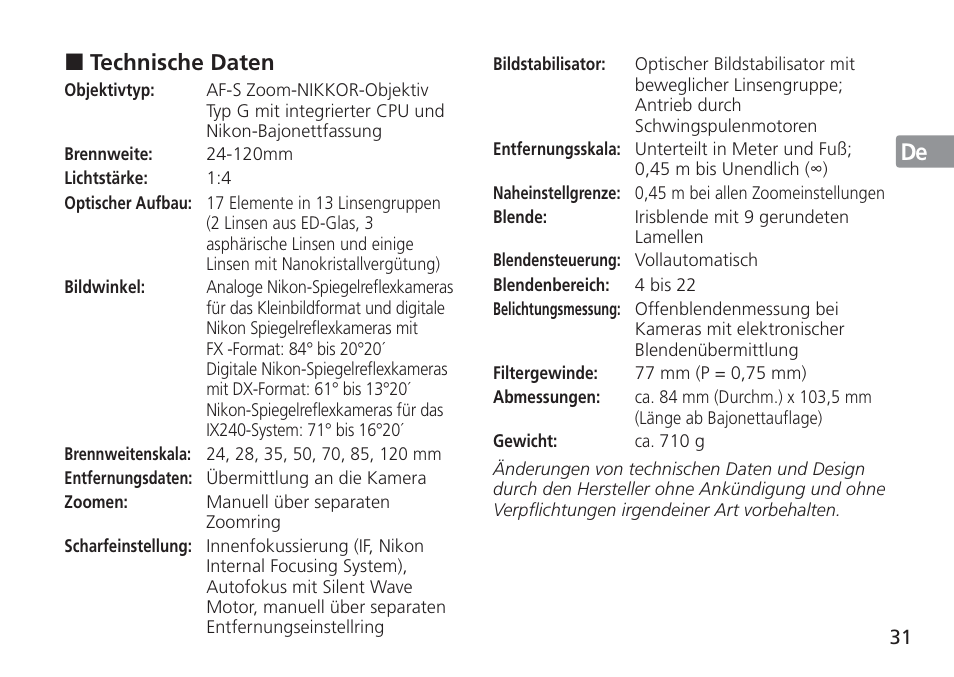 Nikon AF-S VR 24-120mm f-4G ED User Manual | Page 31 / 152