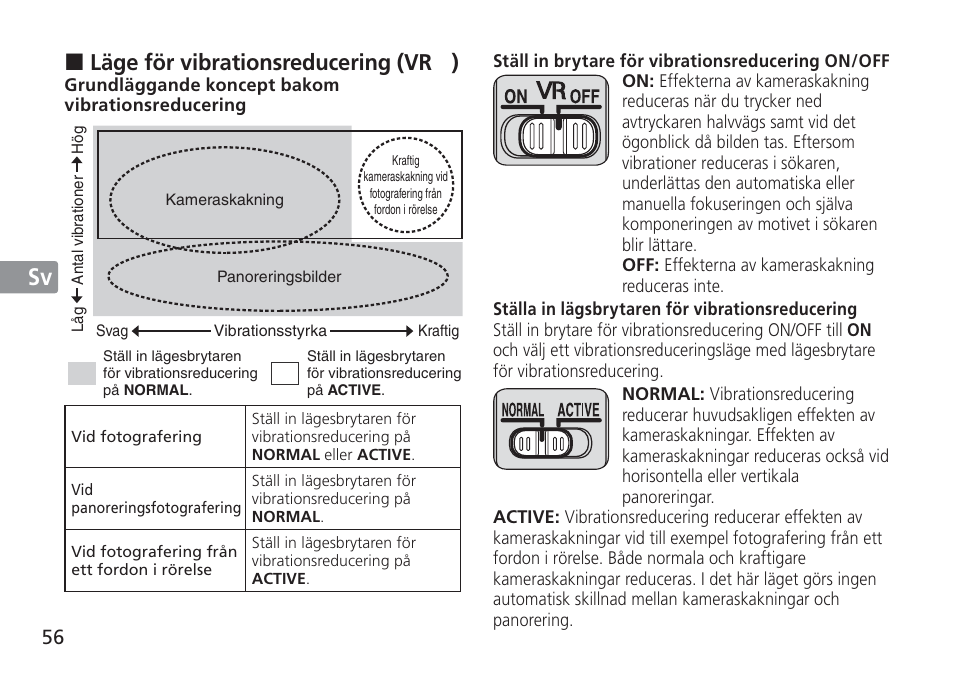 Jp en de fr es sv ru nl it cz sk ck ch kr, Läge för vibrationsreducering (vr | Nikon AF-S VR 24-120mm f-4G ED User Manual | Page 56 / 152