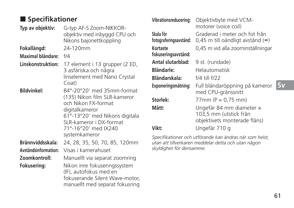 Jp en de fr es sv ru nl it cz sk ck ch kr | Nikon AF-S VR 24-120mm f-4G ED User Manual | Page 61 / 152