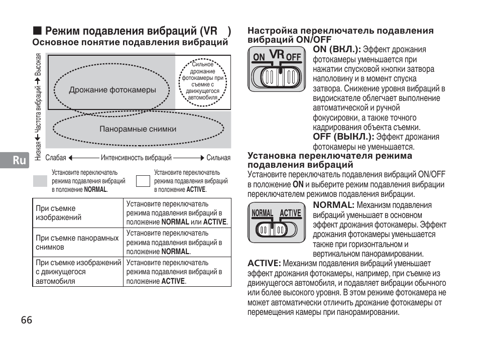 Jp en de fr es se ru nl it cz sk ck ch kr, Режим подавления вибраций (vr Ⅱ ) | Nikon AF-S VR 24-120mm f-4G ED User Manual | Page 66 / 152