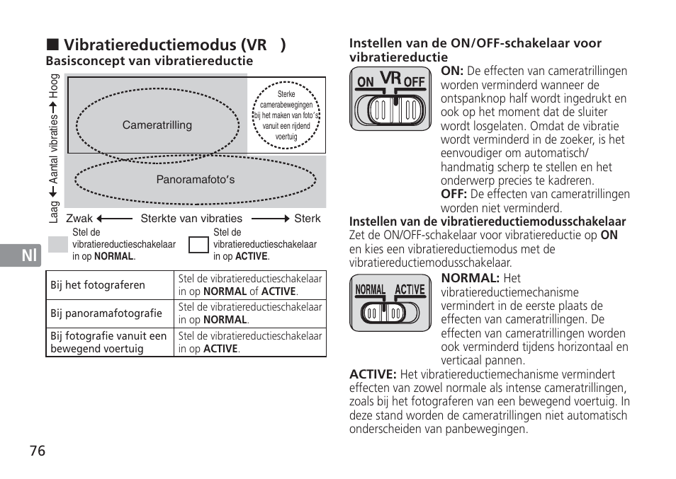 Jp en de fr es se ru nl it cz sk ck ch kr, Vibratiereductiemodus (vr | Nikon AF-S VR 24-120mm f-4G ED User Manual | Page 76 / 152