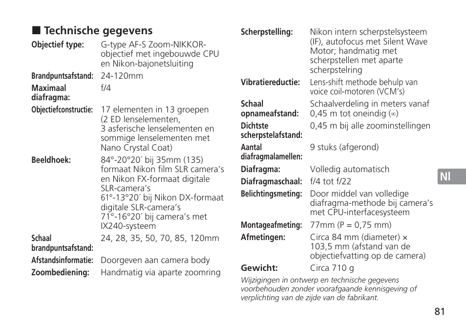 Jp en de fr es se ru nl it cz sk ck ch kr | Nikon AF-S VR 24-120mm f-4G ED User Manual | Page 81 / 152