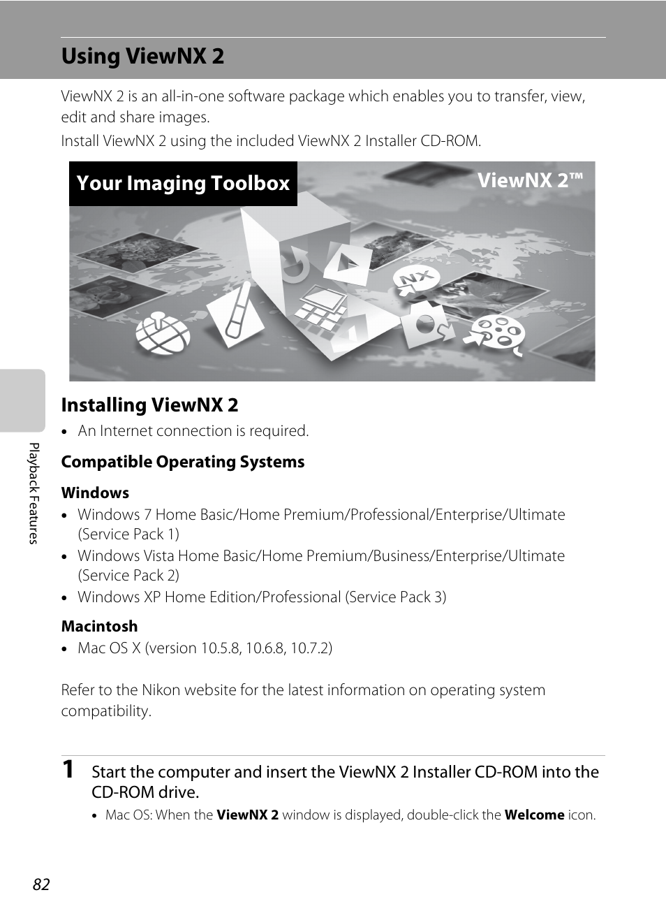 Using viewnx 2, Installing viewnx 2, A82) | Your imaging toolbox viewnx 2 | Nikon S6300 User Manual | Page 100 / 232