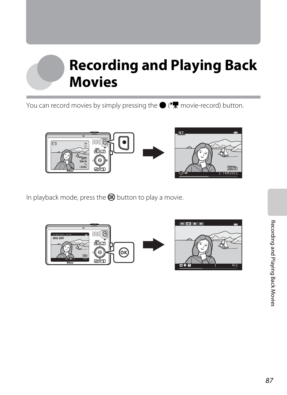 Recording and playing back movies | Nikon S6300 User Manual | Page 105 / 232