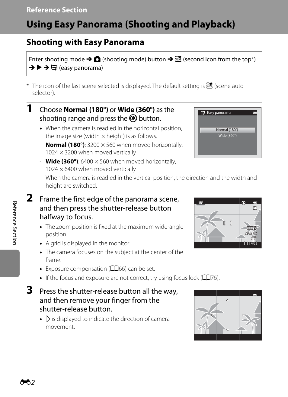 Using easy panorama (shooting and playback), Shooting with easy panorama | Nikon S6300 User Manual | Page 116 / 232