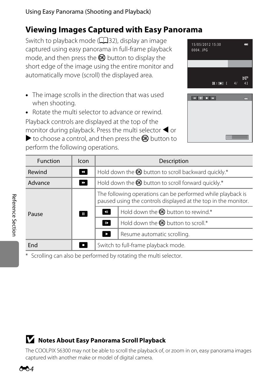 Viewing images captured with easy panorama | Nikon S6300 User Manual | Page 118 / 232