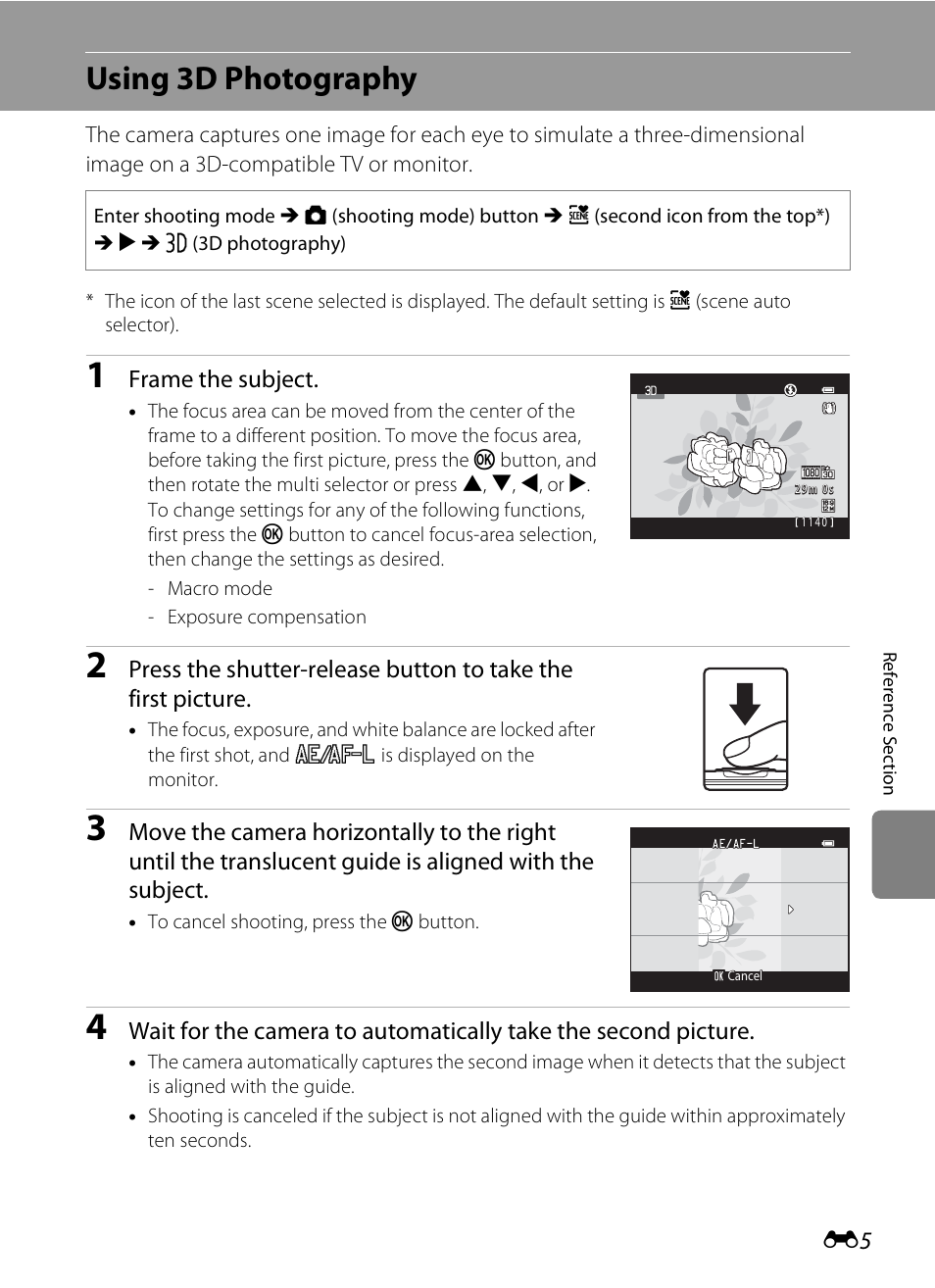 Using 3d photography, See “using 3d photography, E5) fo | Nikon S6300 User Manual | Page 119 / 232