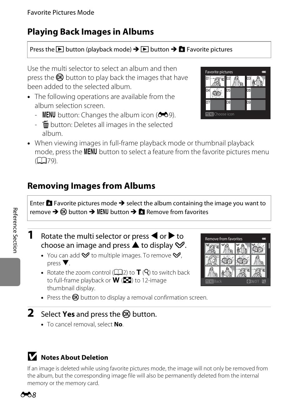 Playing back images in albums, Removing images from albums | Nikon S6300 User Manual | Page 122 / 232