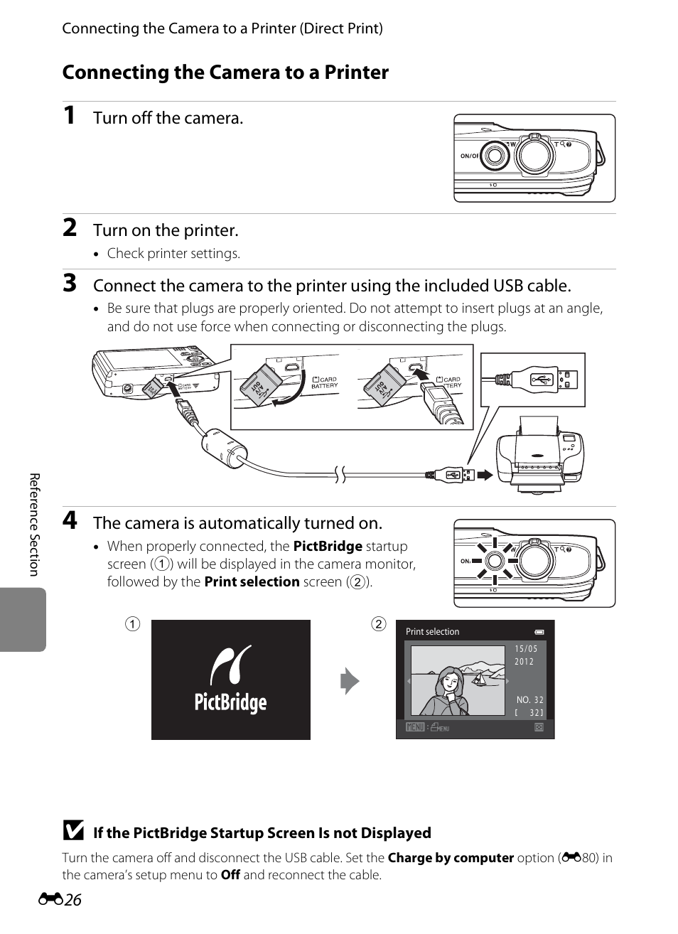 Connecting the camera to a printer, E26) | Nikon S6300 User Manual | Page 140 / 232