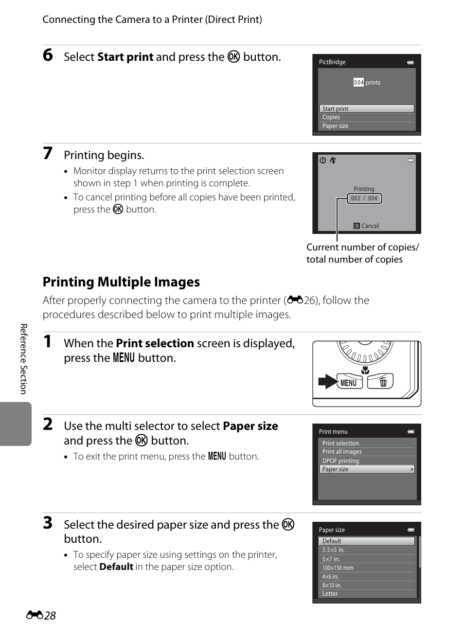 Printing multiple images, E28), Select start print and press the k button | Printing begins | Nikon S6300 User Manual | Page 142 / 232