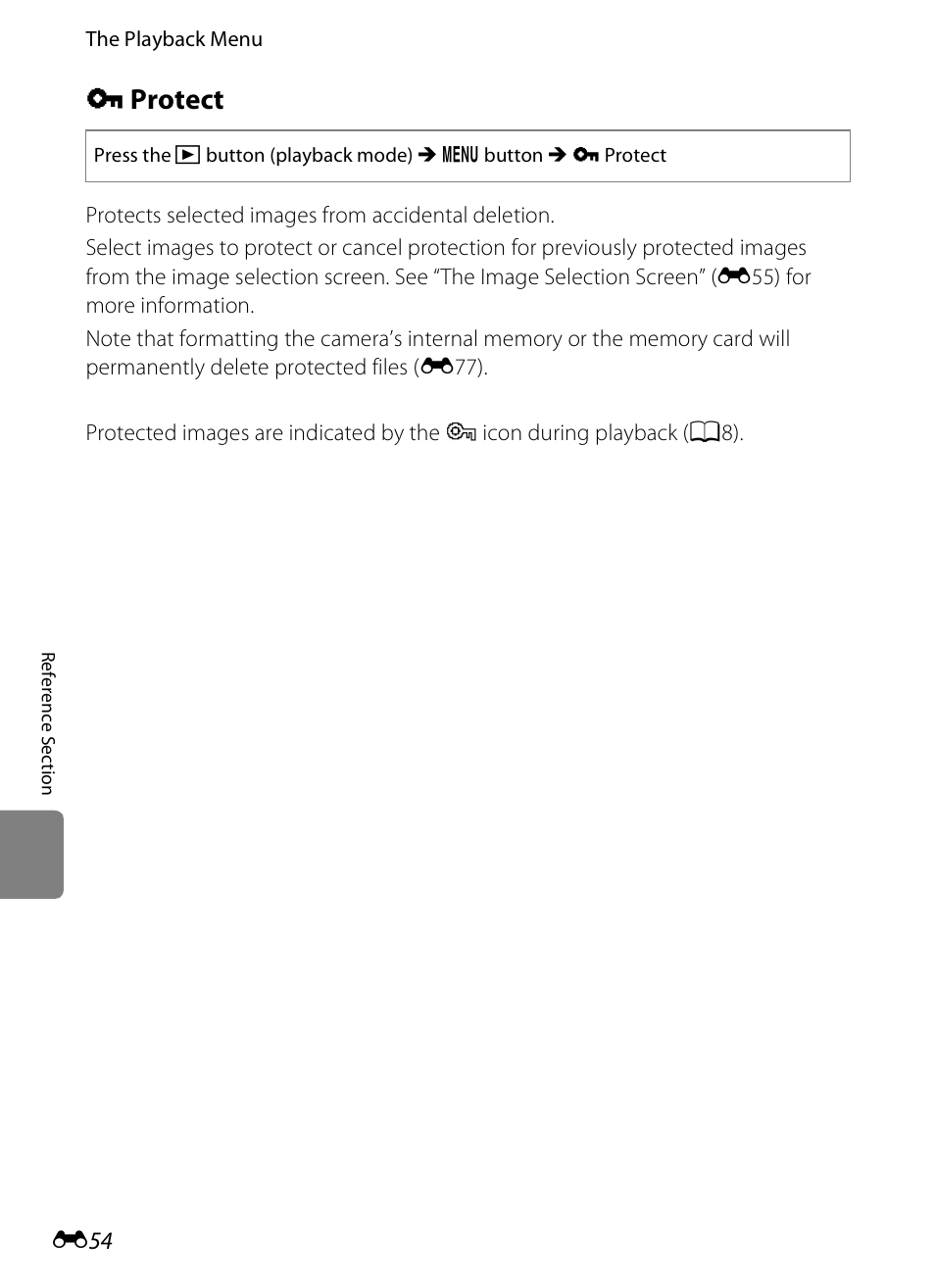 Protect, D protect, E54) | Nikon S6300 User Manual | Page 168 / 232