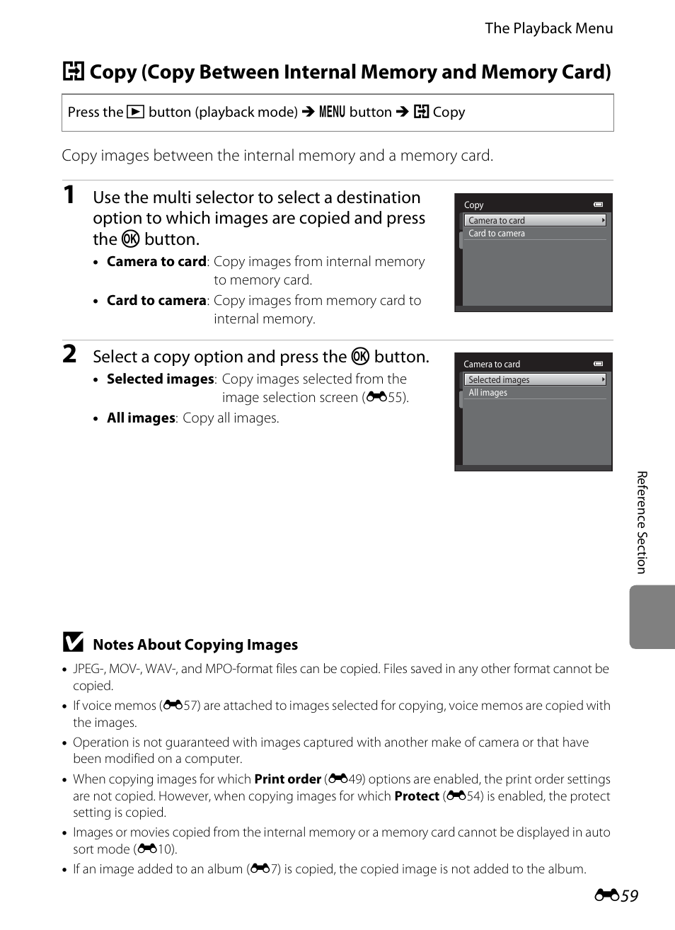 E59), Select a copy option and press the k button | Nikon S6300 User Manual | Page 173 / 232
