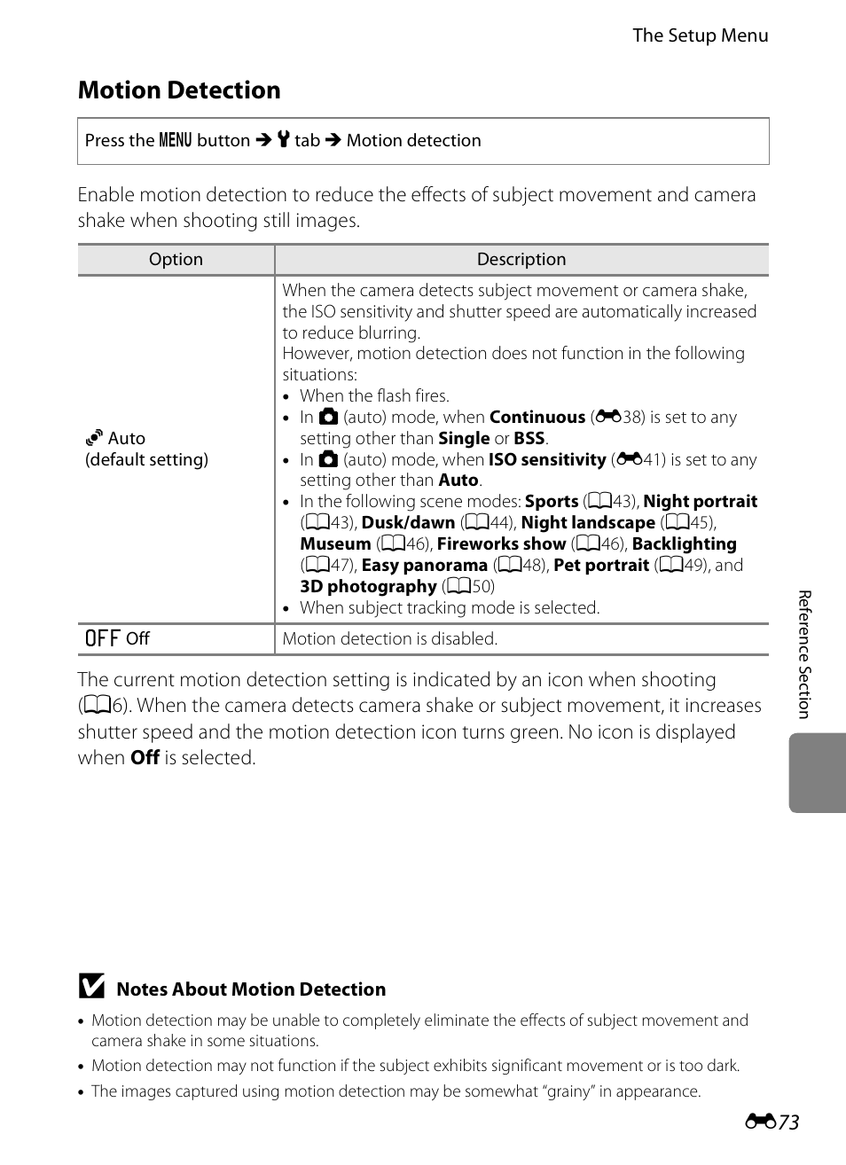 Motion detection, E73) | Nikon S6300 User Manual | Page 187 / 232